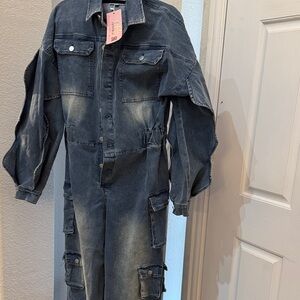 Cutely Covered Brand Denim Jumpsuit with Pockets